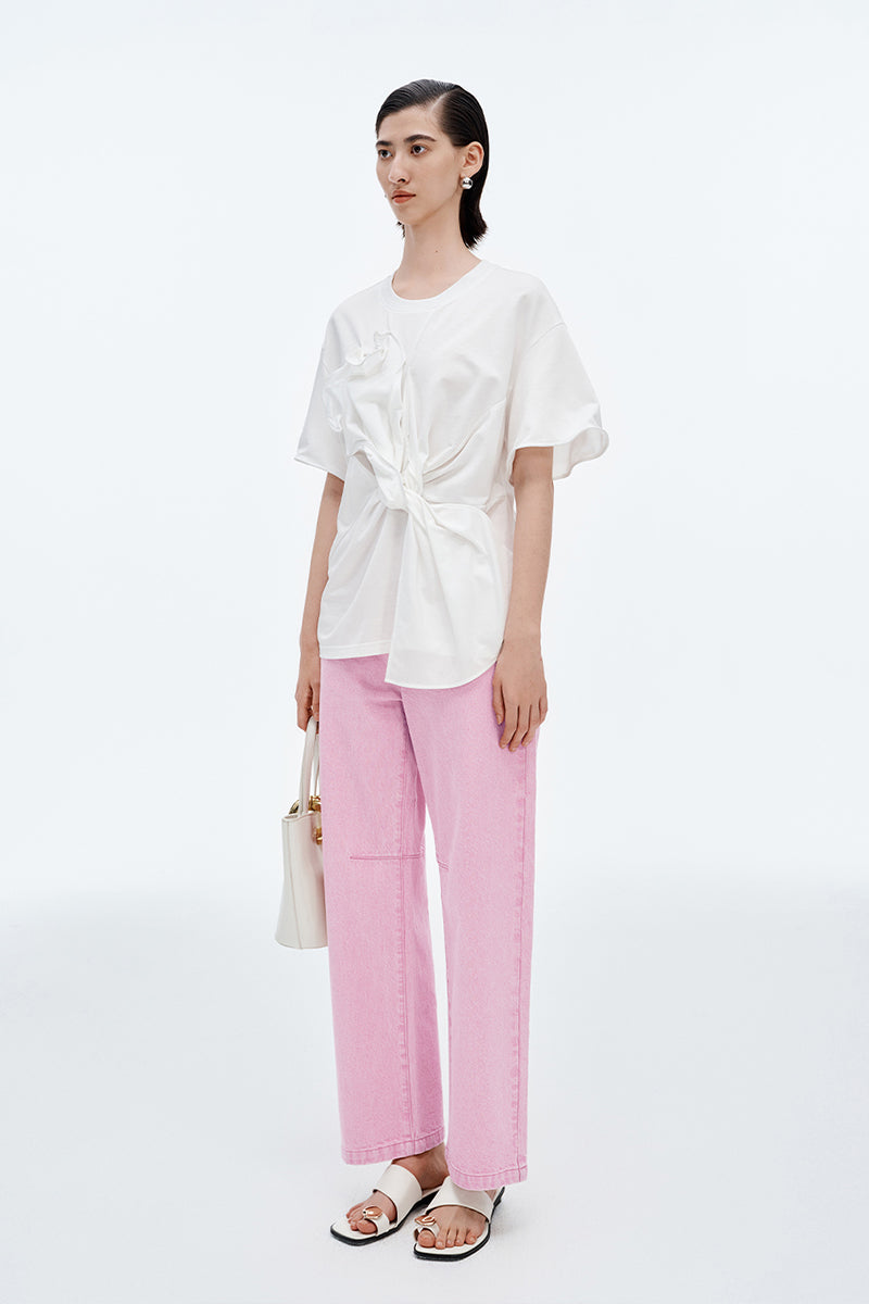 SELFWHO Twisted Flower Short-Sleeved T-Shirt