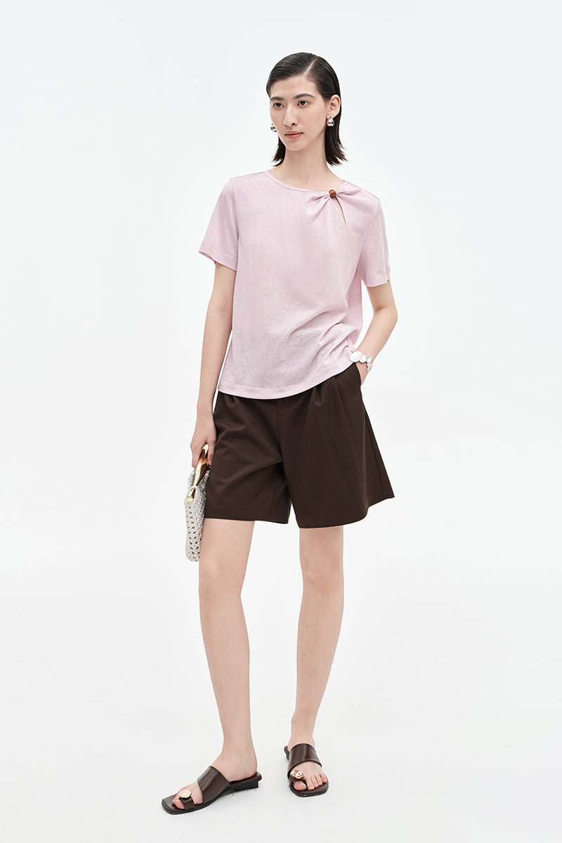 SELFWHO Lyocell Linen Blended Chinese Twist Short Sleeve