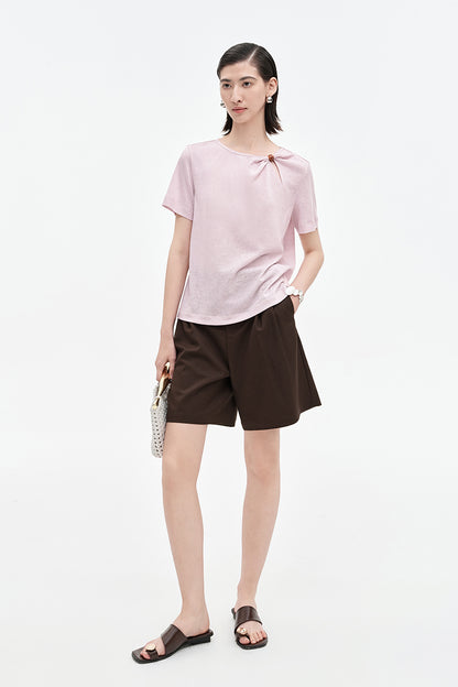 SELFWHO Lyocell Linen Blended Chinese Twist Short Sleeve