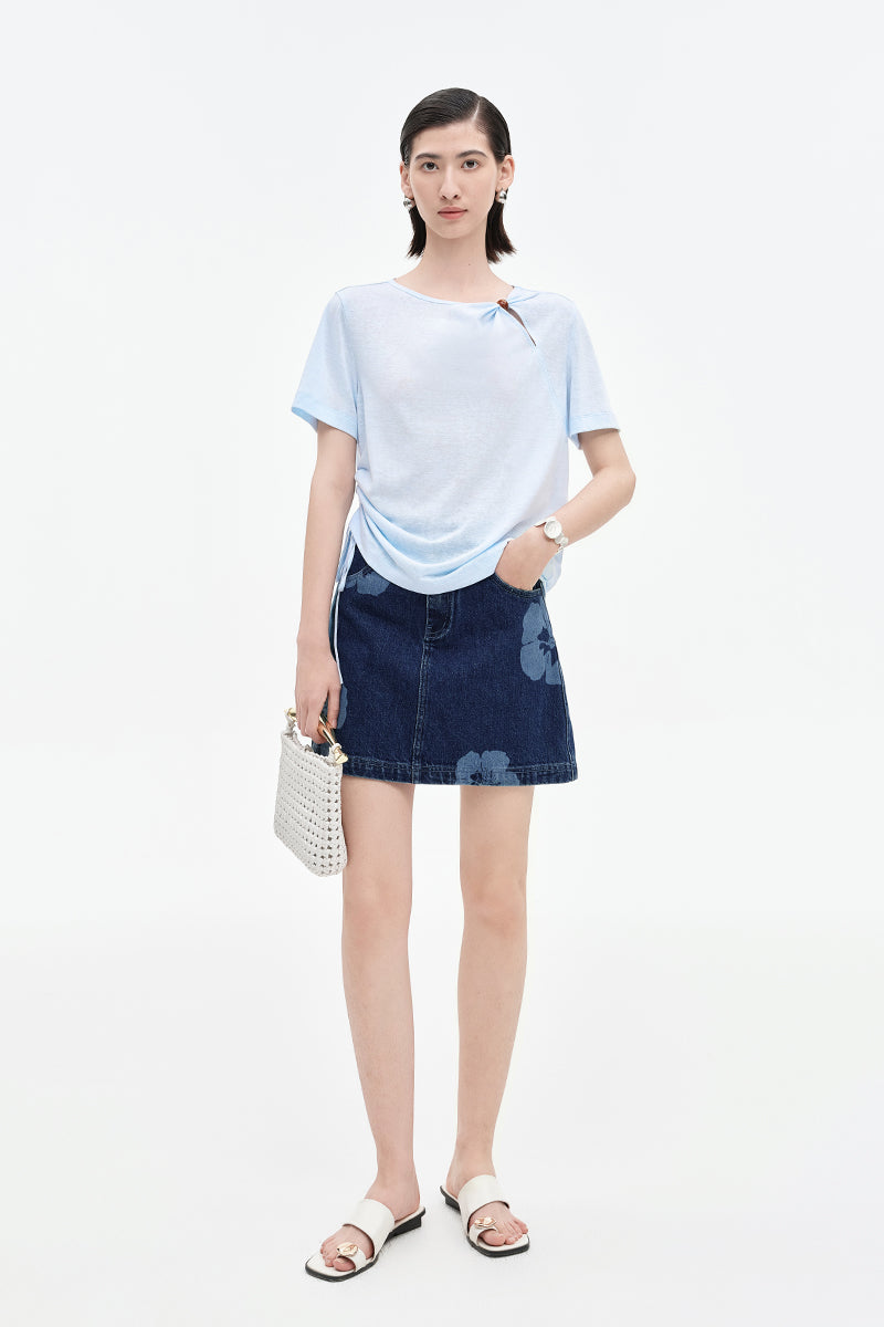 SELFWHO Lyocell Linen Blended Chinese Twist Short Sleeve
