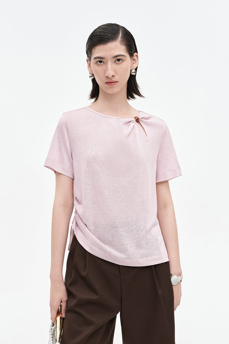 SELFWHO Lyocell Linen Blended Chinese Twist Short Sleeve