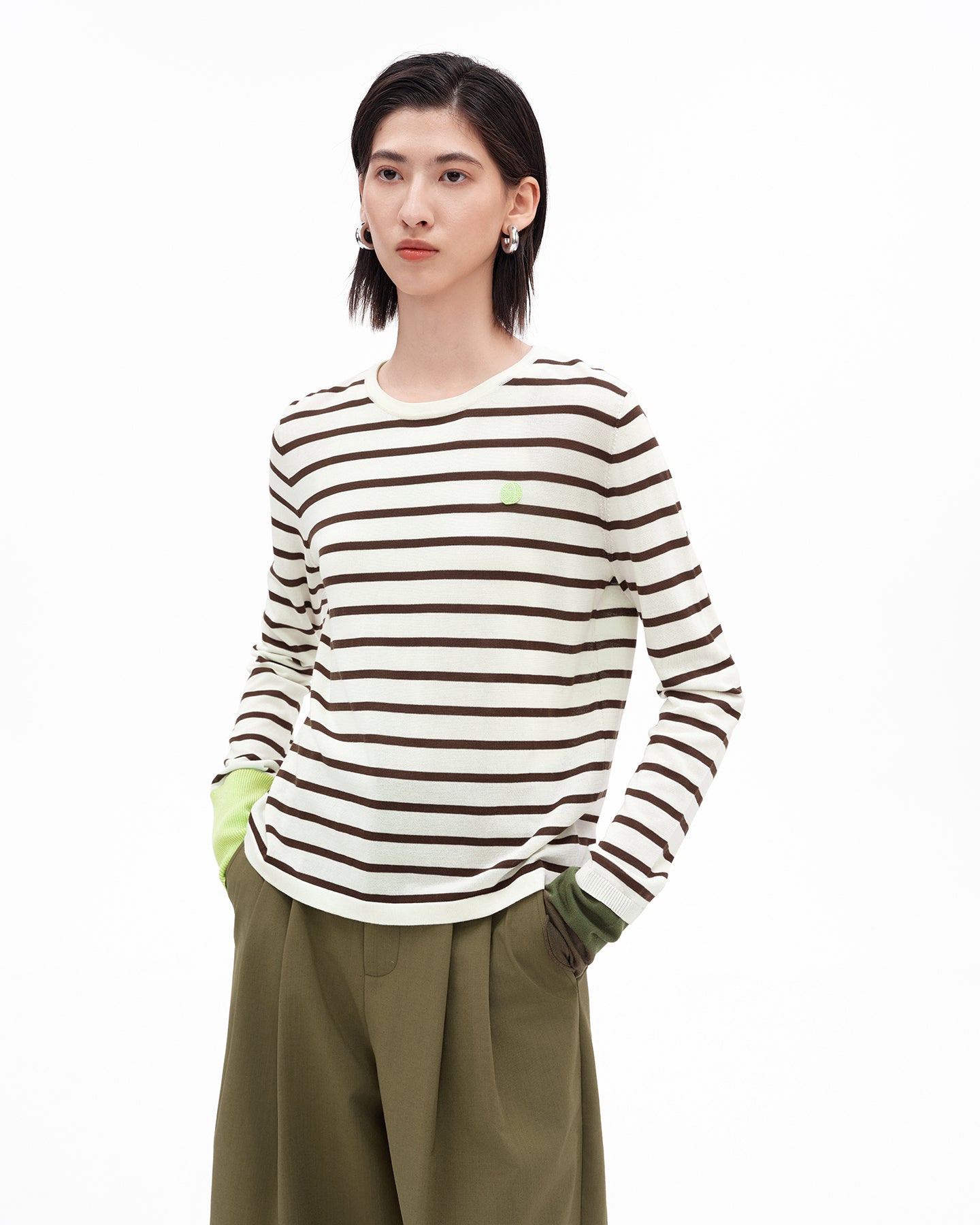 Cotton Acetate Striped Long-Sleeve