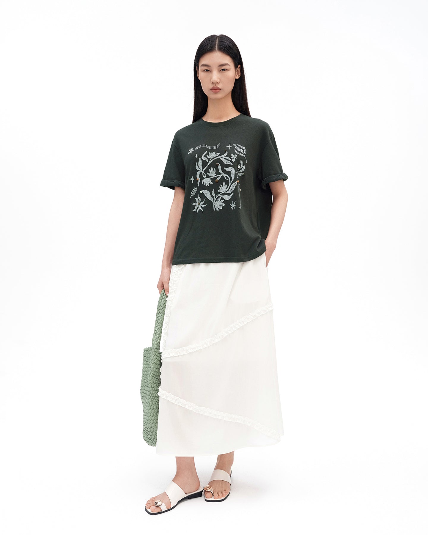 Cotton-Blend T-Shirt with Button and Floral Print