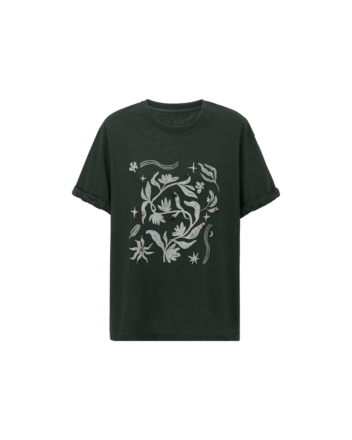 Cotton-Blend T-Shirt with Button and Floral Print