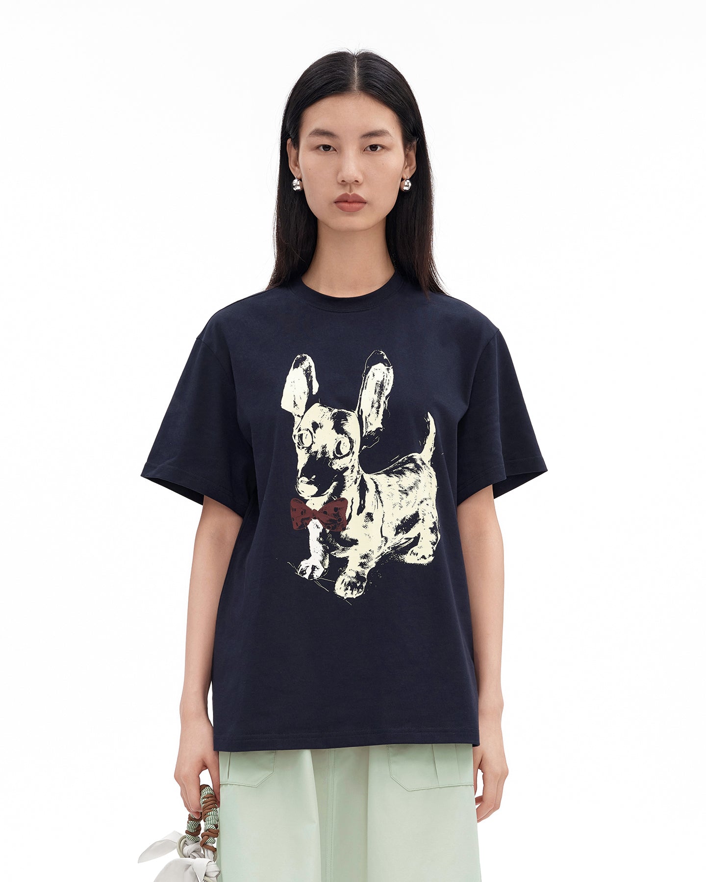 Pure Cotton T-Shirt with Dachshund Puppy Pattern