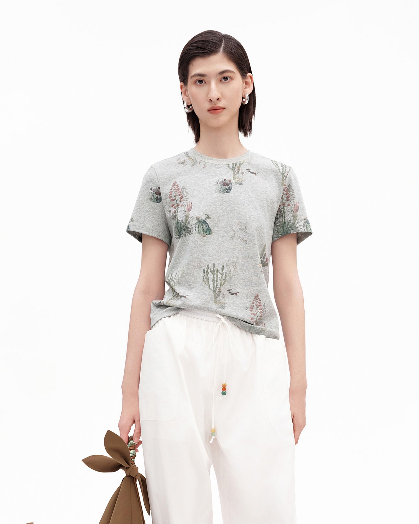 Cactus & Puppy Print Cropped T-Shirt