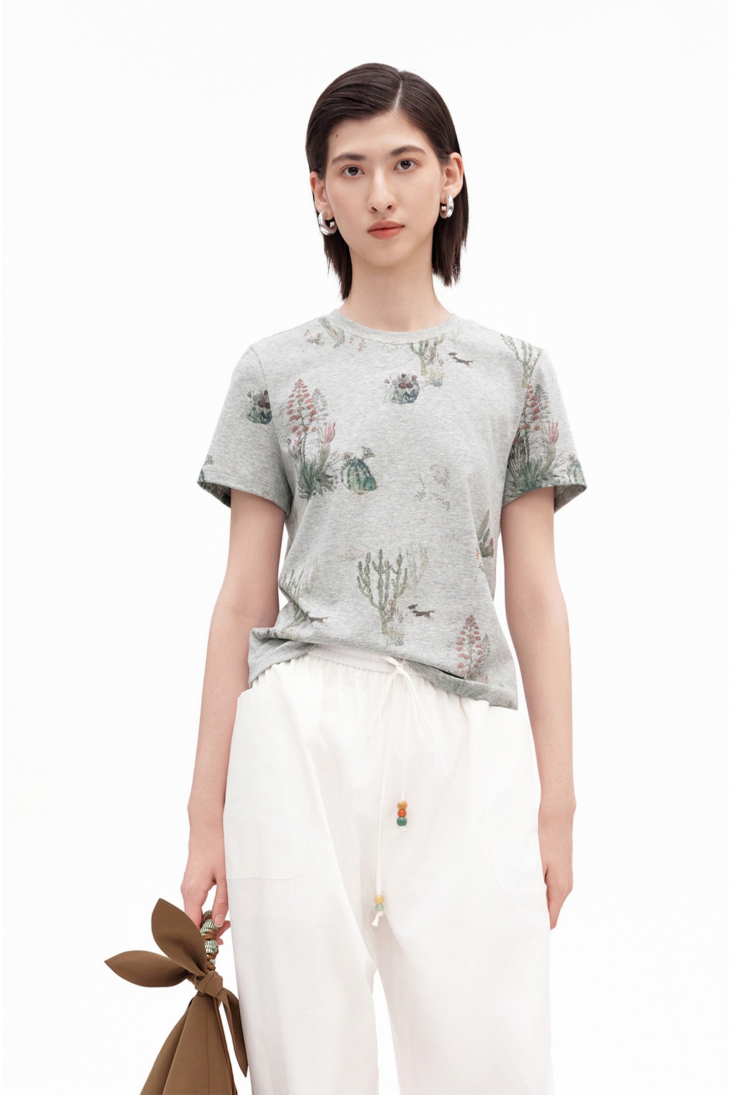Cactus & Puppy Print Cropped T-Shirt