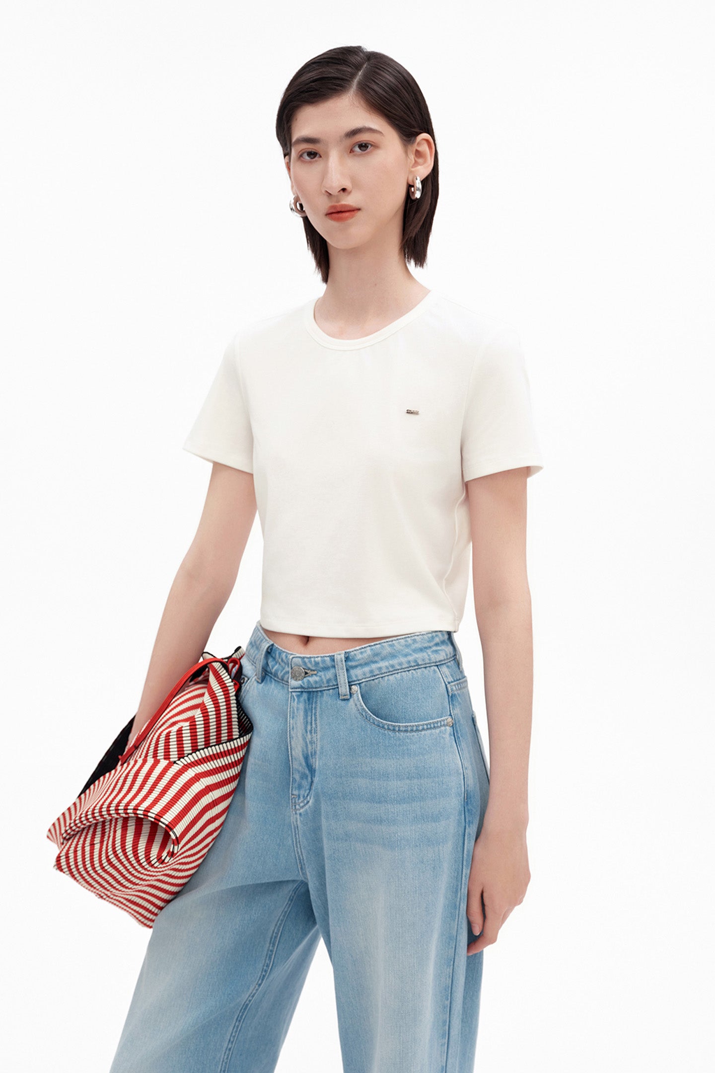 Lyocell-Cotton Blend Short-Sleeve Top
