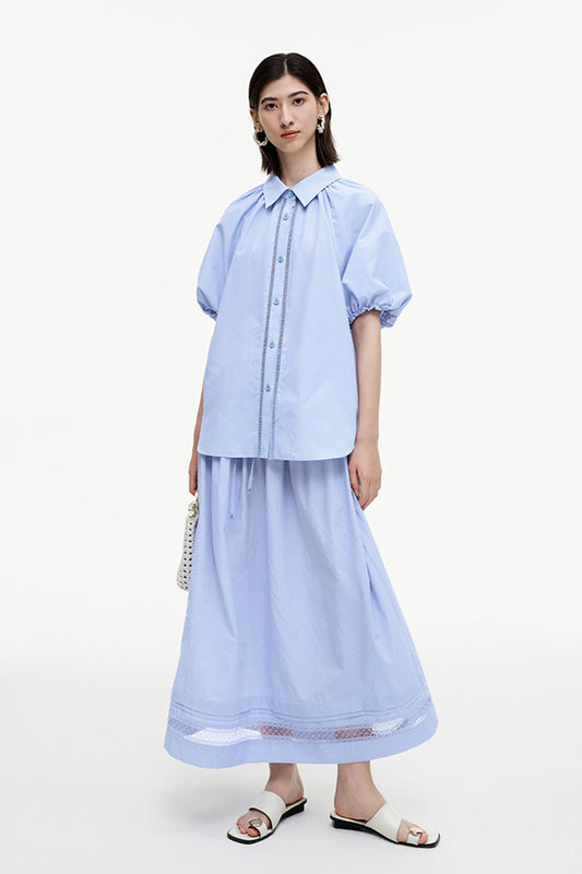 SELFWHO Meconopsis series hollow lace stitching skirt + top set for women