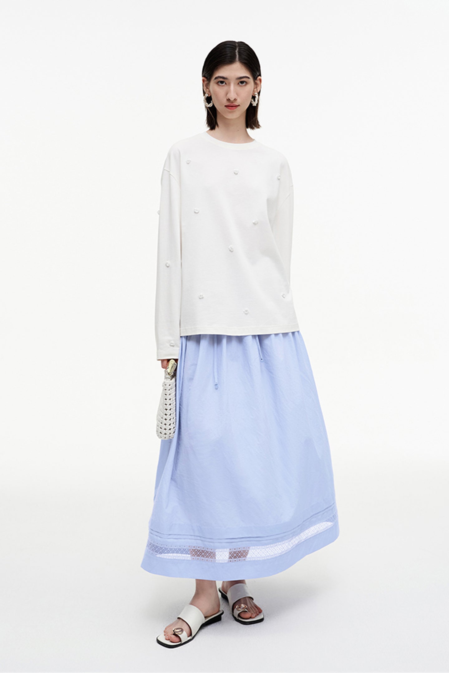SELFWHO Meconopsis series hollow lace stitching skirt + top set for women