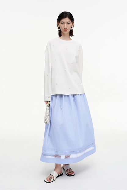 SELFWHO Meconopsis series hollow lace stitching skirt + top set for women