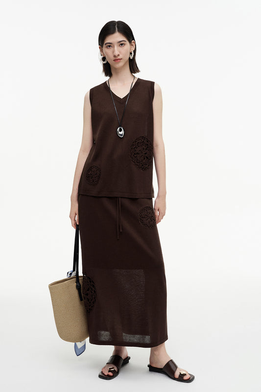 SELFWHO Meconopsis series linen hollow vest + straight skirt set