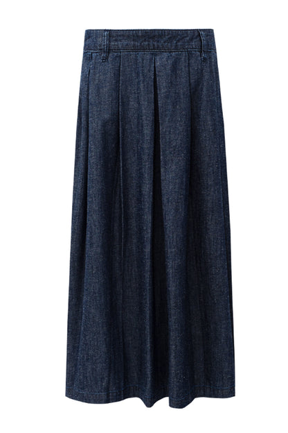 SELFWHO cotton and linen blend raw cowboy style vest and denim skirt