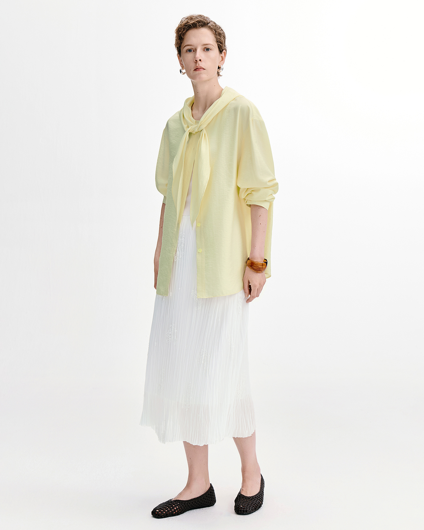 Embroidered Pleated A-Line Skirt – Elastic Waist