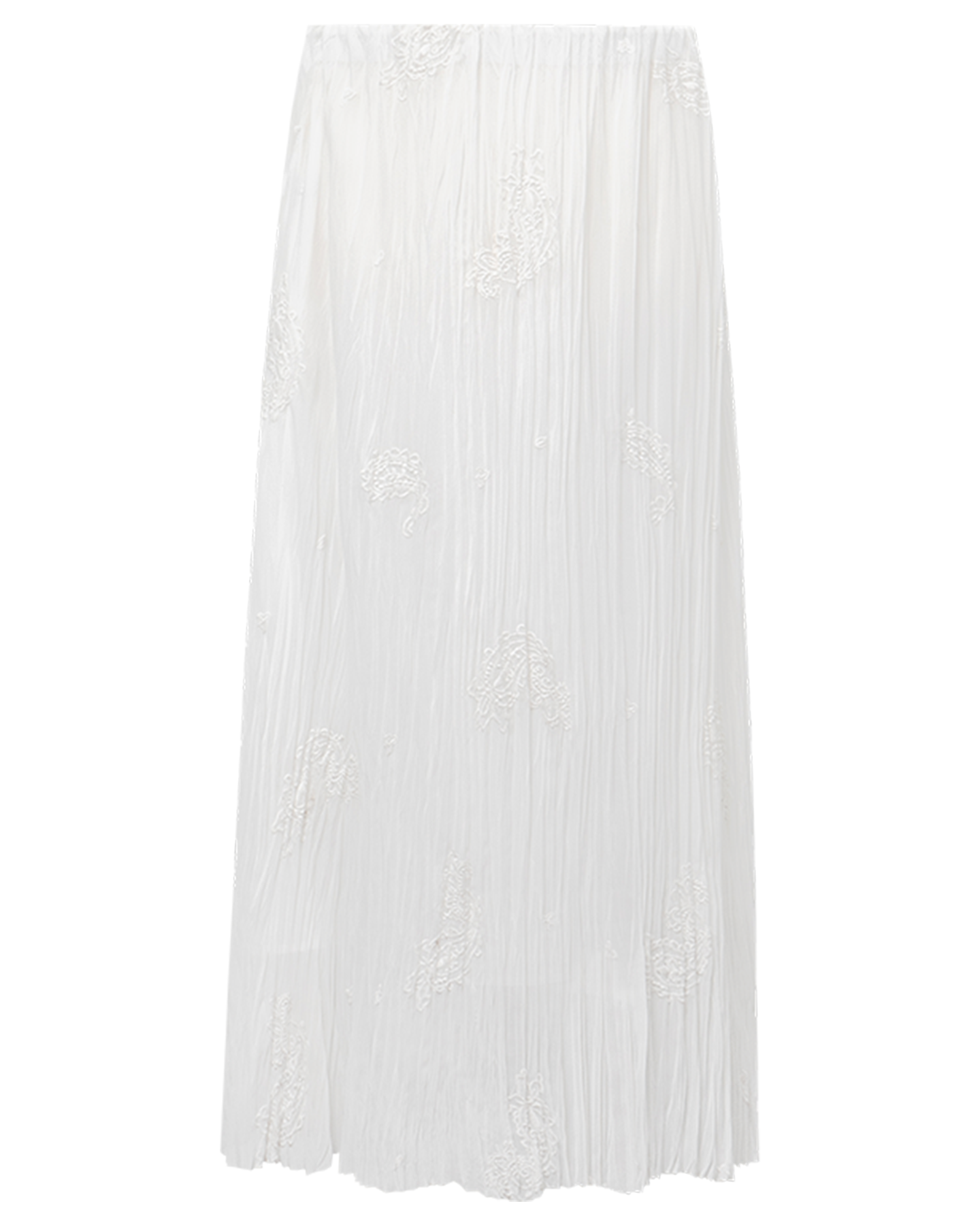 Embroidered Pleated A-Line Skirt – Elastic Waist