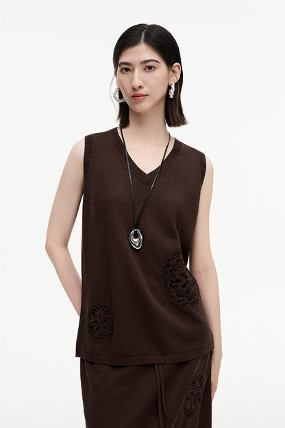 SELFWHO Meconopsis series linen hollow vest + straight skirt set