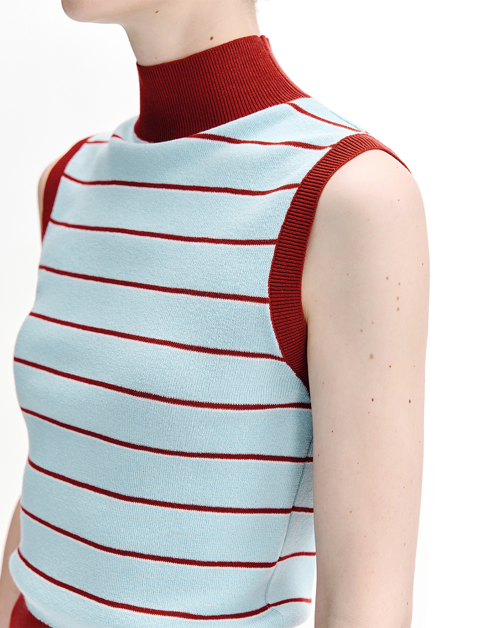 Lyocell-Linen Blend Contrast-Stripe Knitted Sleeveless Top