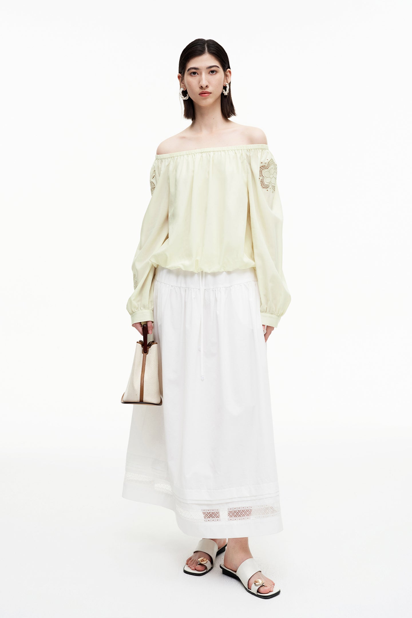 SELFWHO Meconopsis series Lyocell hollow embroidery one-shoulder collar shirt