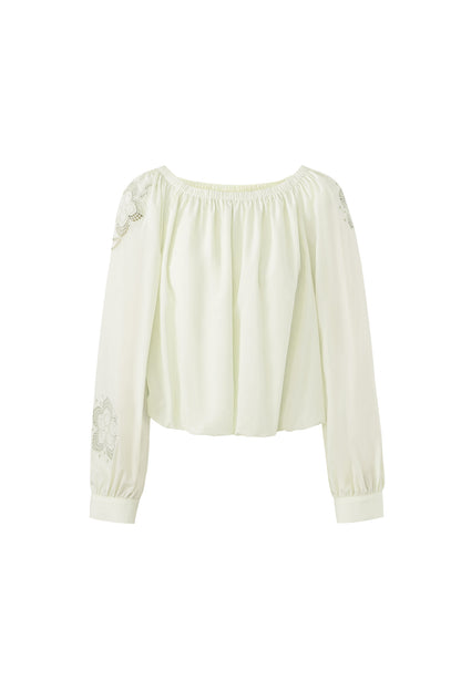 SELFWHO Meconopsis series Lyocell hollow embroidery one-shoulder collar shirt