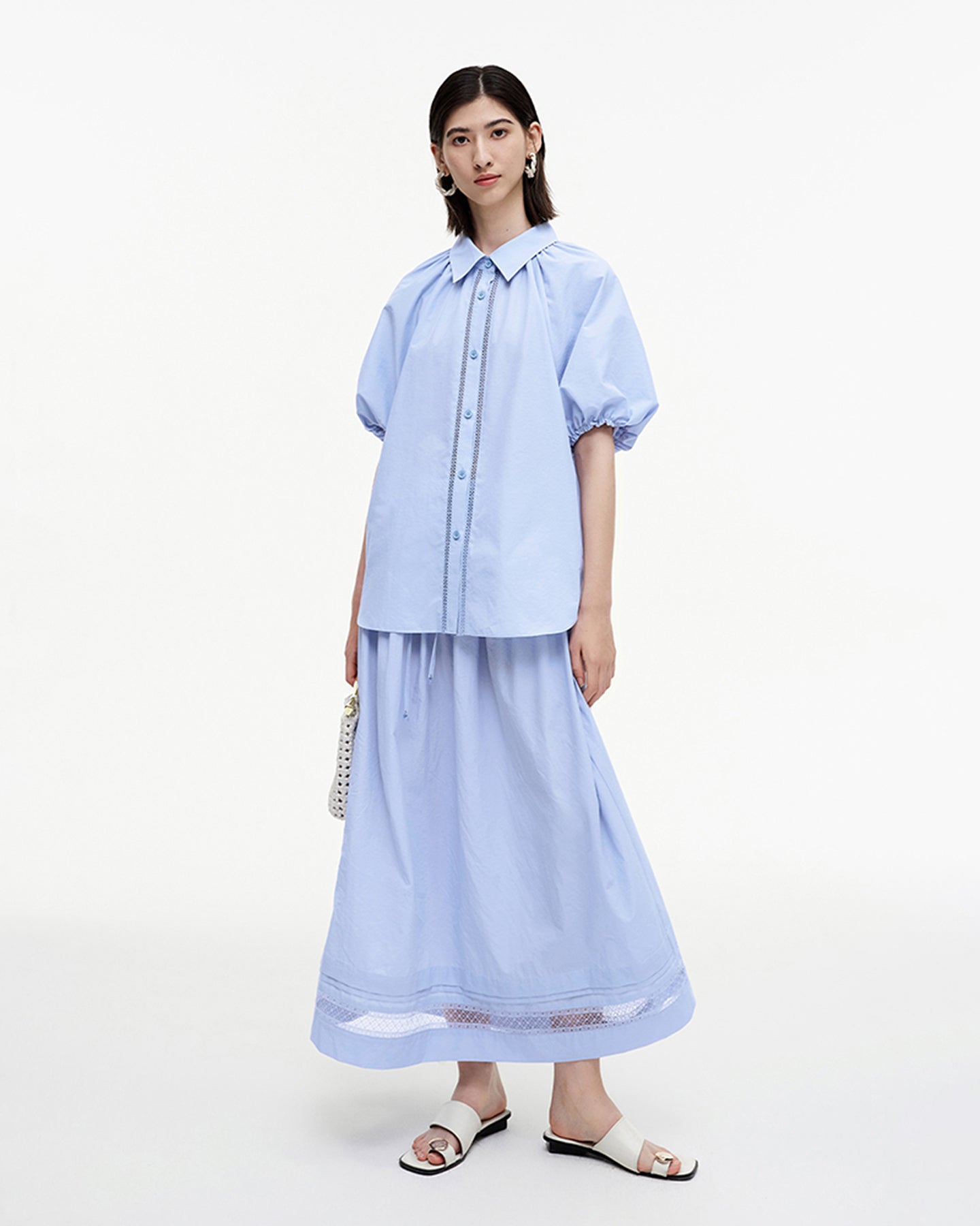 Hollow lace stitching skirt + top set