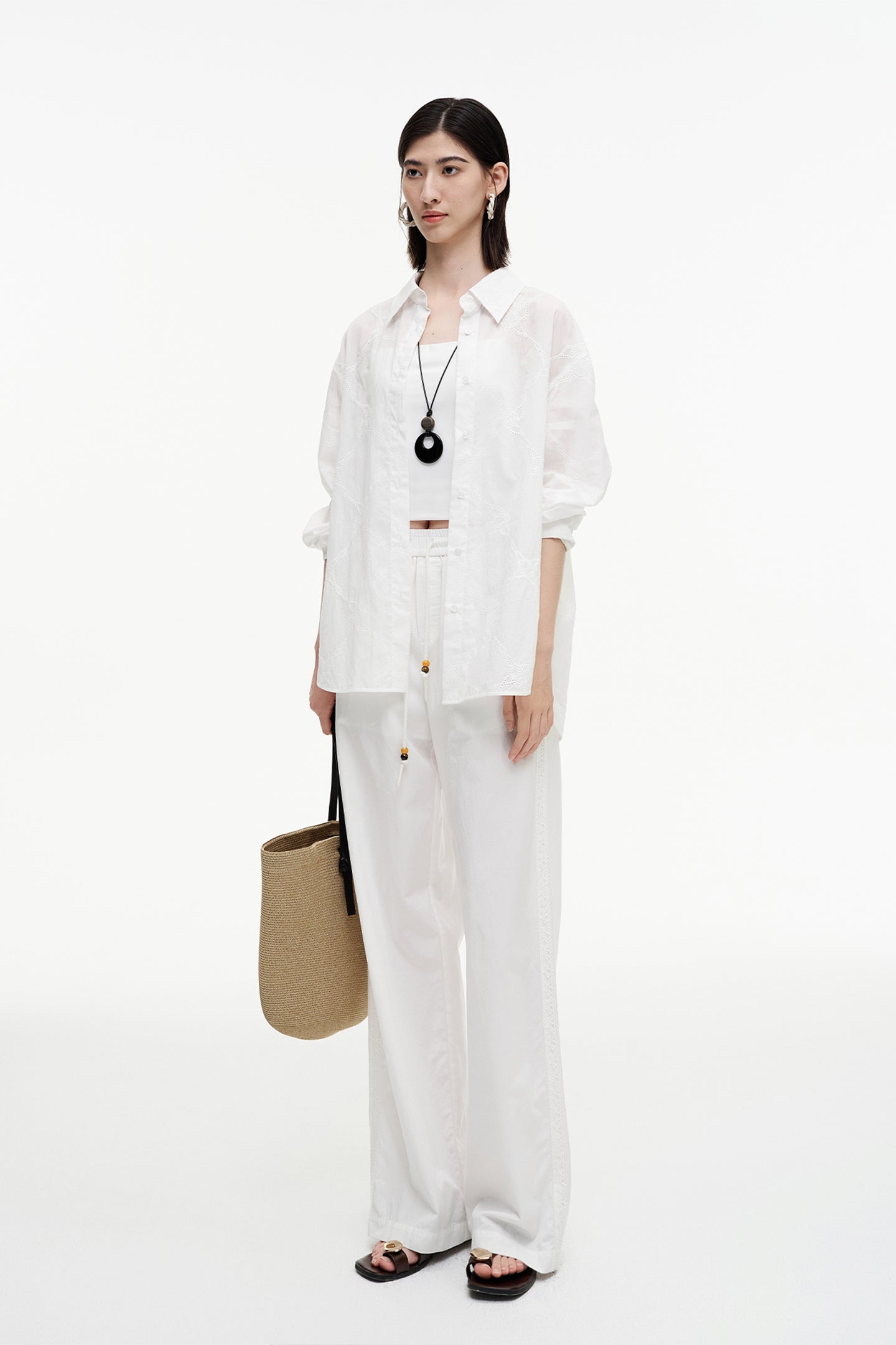 SELFWHO Meconopsis Series Cotton Embroidered Shirt + Pants Set