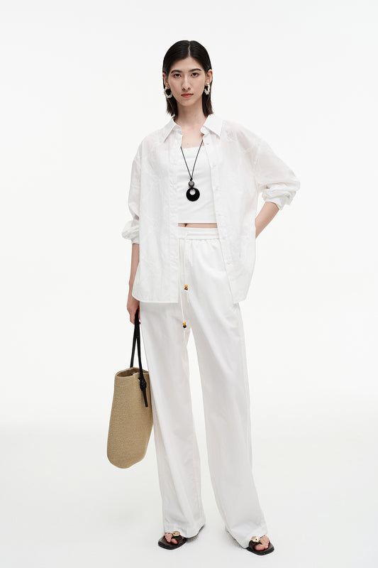 SELFWHO Meconopsis Series Cotton Embroidered Shirt + Pants Set