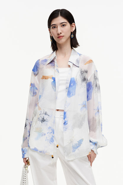 SELFWHO Meconopsis series printed shirt