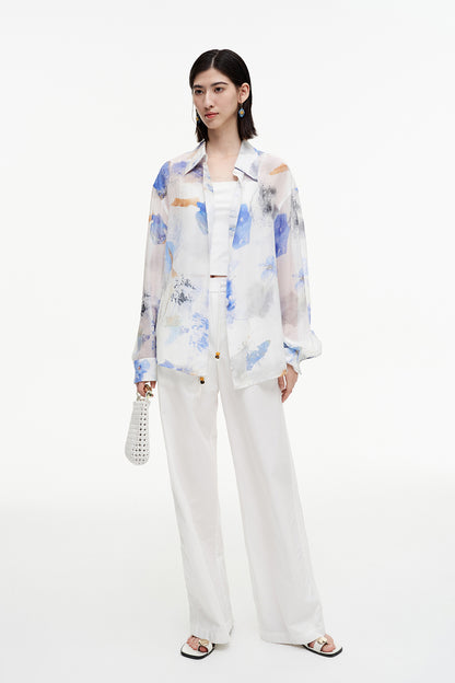SELFWHO Meconopsis series printed shirt