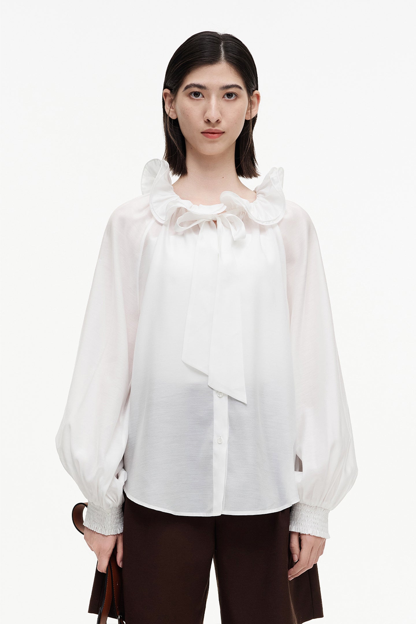 SELFWHO Meconopsis series lotus leaf collar shirt