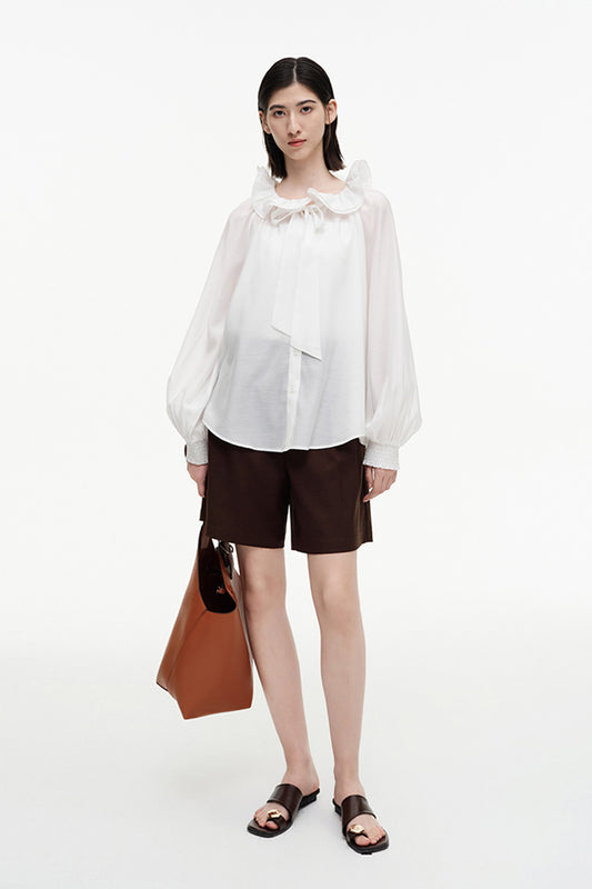 SELFWHO Meconopsis series lotus leaf collar shirt