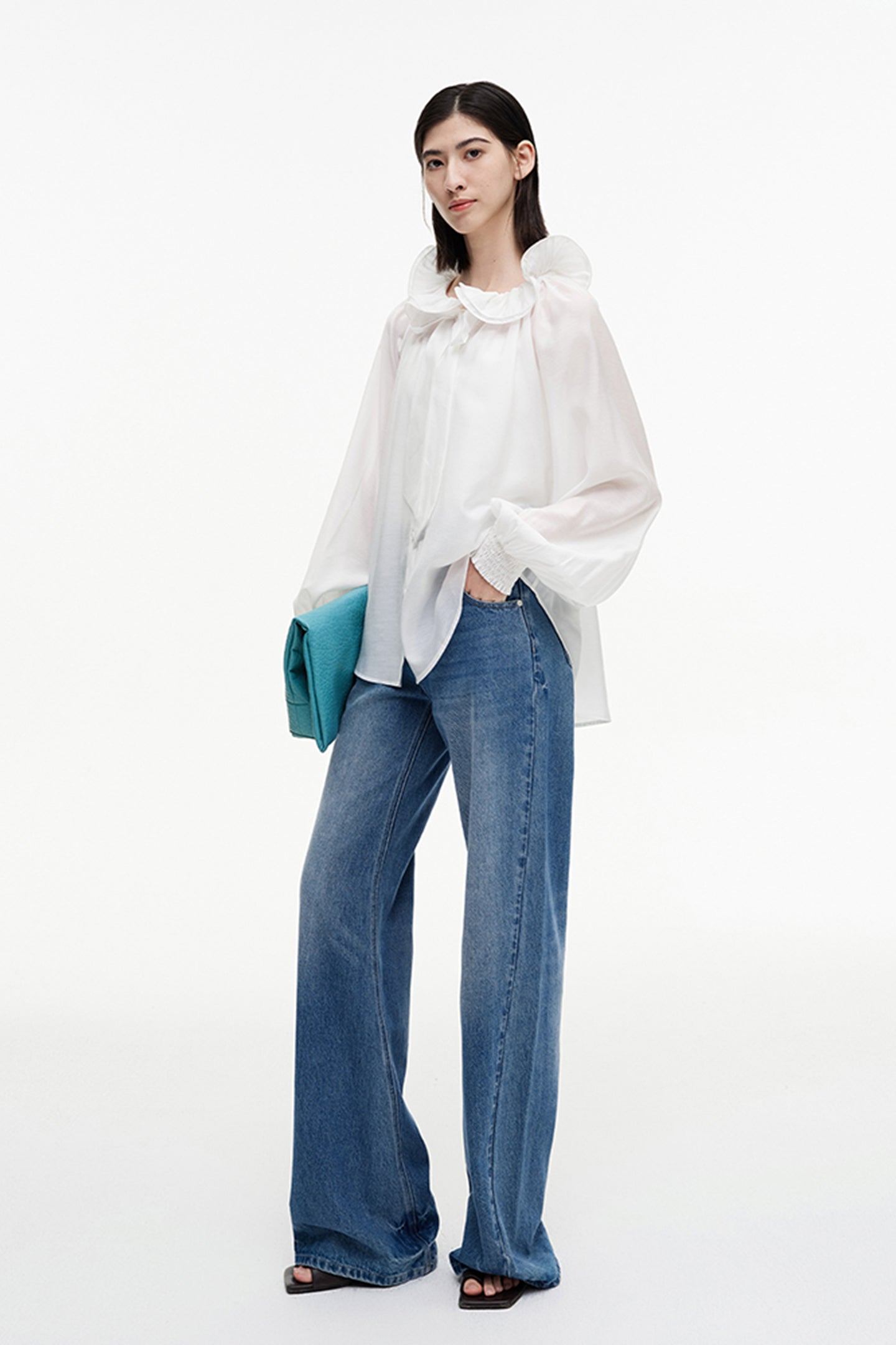 SELFWHO Meconopsis series lotus leaf collar shirt