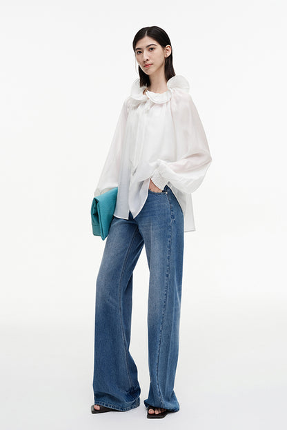 SELFWHO Meconopsis series lotus leaf collar shirt