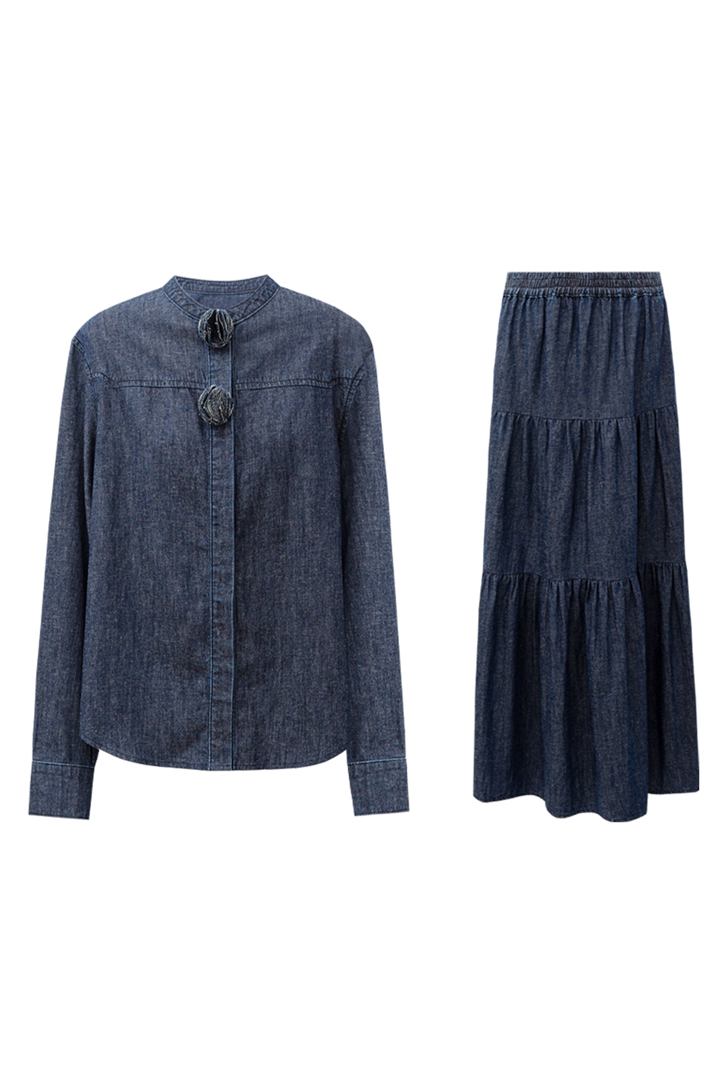 SELFWHO cotton and linen original blue vintage denim suit
