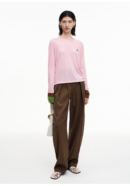 SELFWHO Tencel wool blended contrast color long-sleeved T-shirt