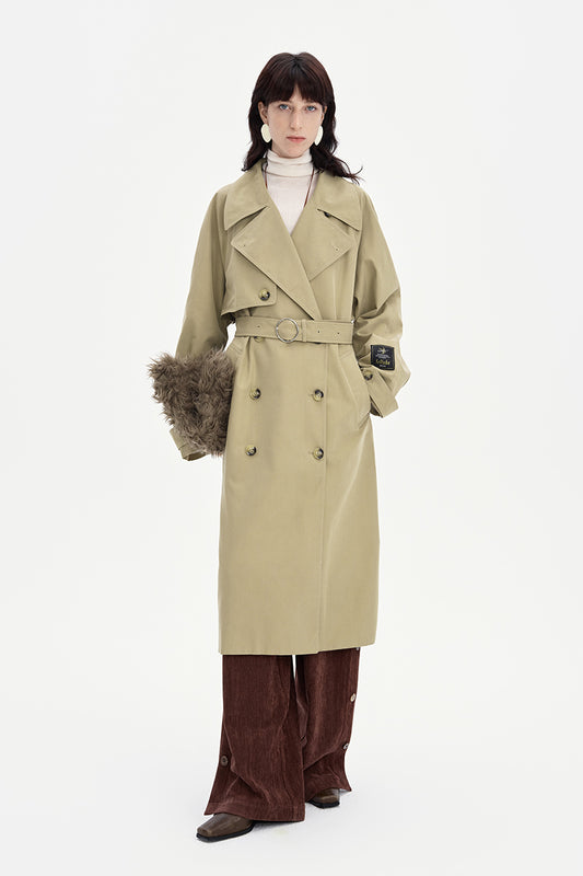 Old money style khaki trench coat for women classic double-breasted design coat
