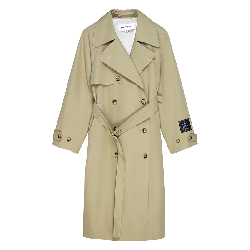 Old money style khaki trench coat for women classic double-breasted design coat