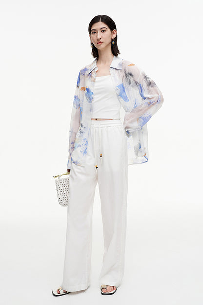 SELFWHO Meconopsis Series Cotton Embroidered Shirt + Pants Set