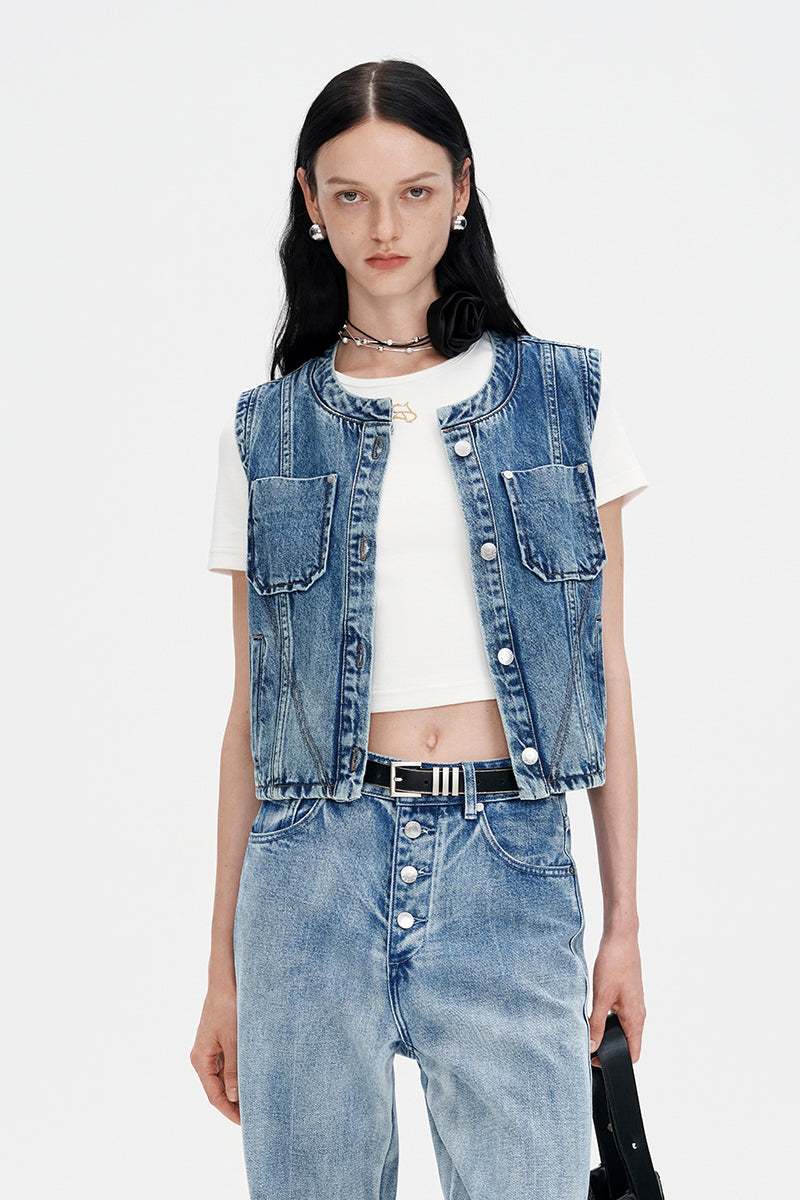 Vintage Vest Jacket Short Denim Vest