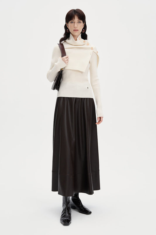 Sheep Wool Blend Knitted Long Sleeve Slim Fit Cape Top