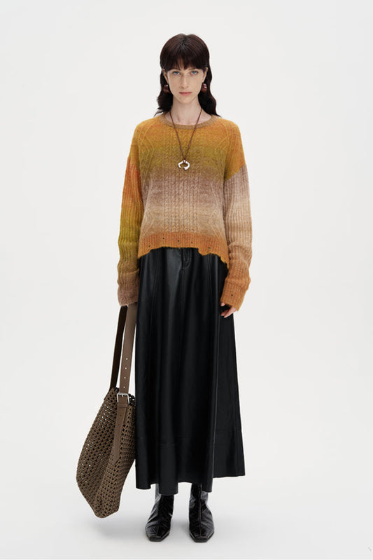 Alpaca blend hand-knitted sweater loose hollow striped sunset shirt