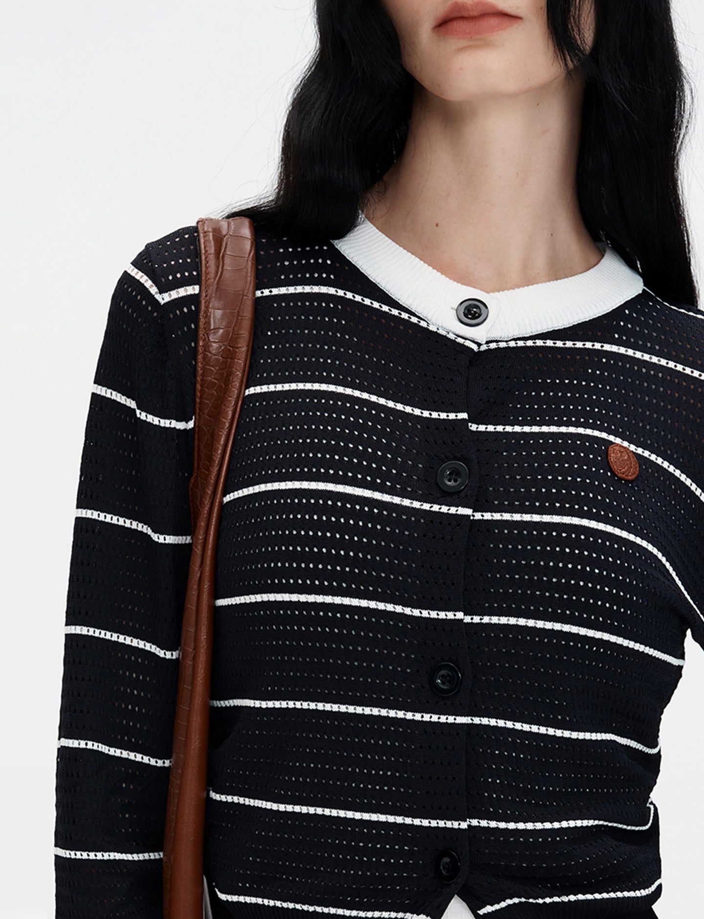 Black Openwork Knit Sweater Long Sleeve T-shirt