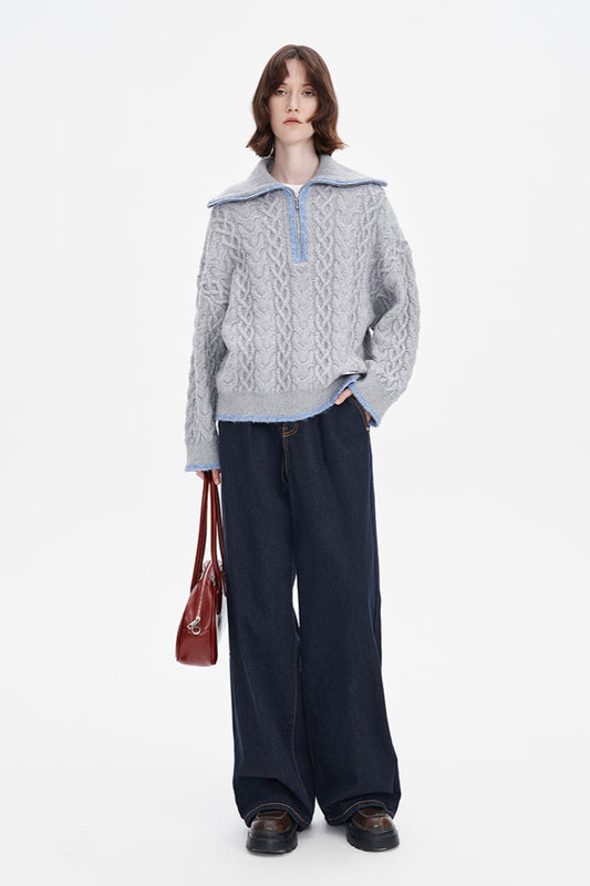 Wool Blend Half-Zip Turtleneck Sweater