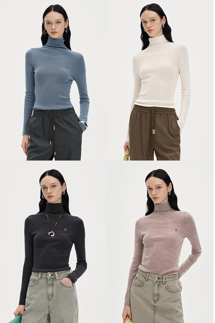 Turtleneck wool knitted shirt tight-fitting bottoming top