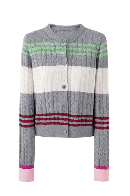 SELFWHO Sheep And Wool Blend Contrast Striped Knitted Cardigan