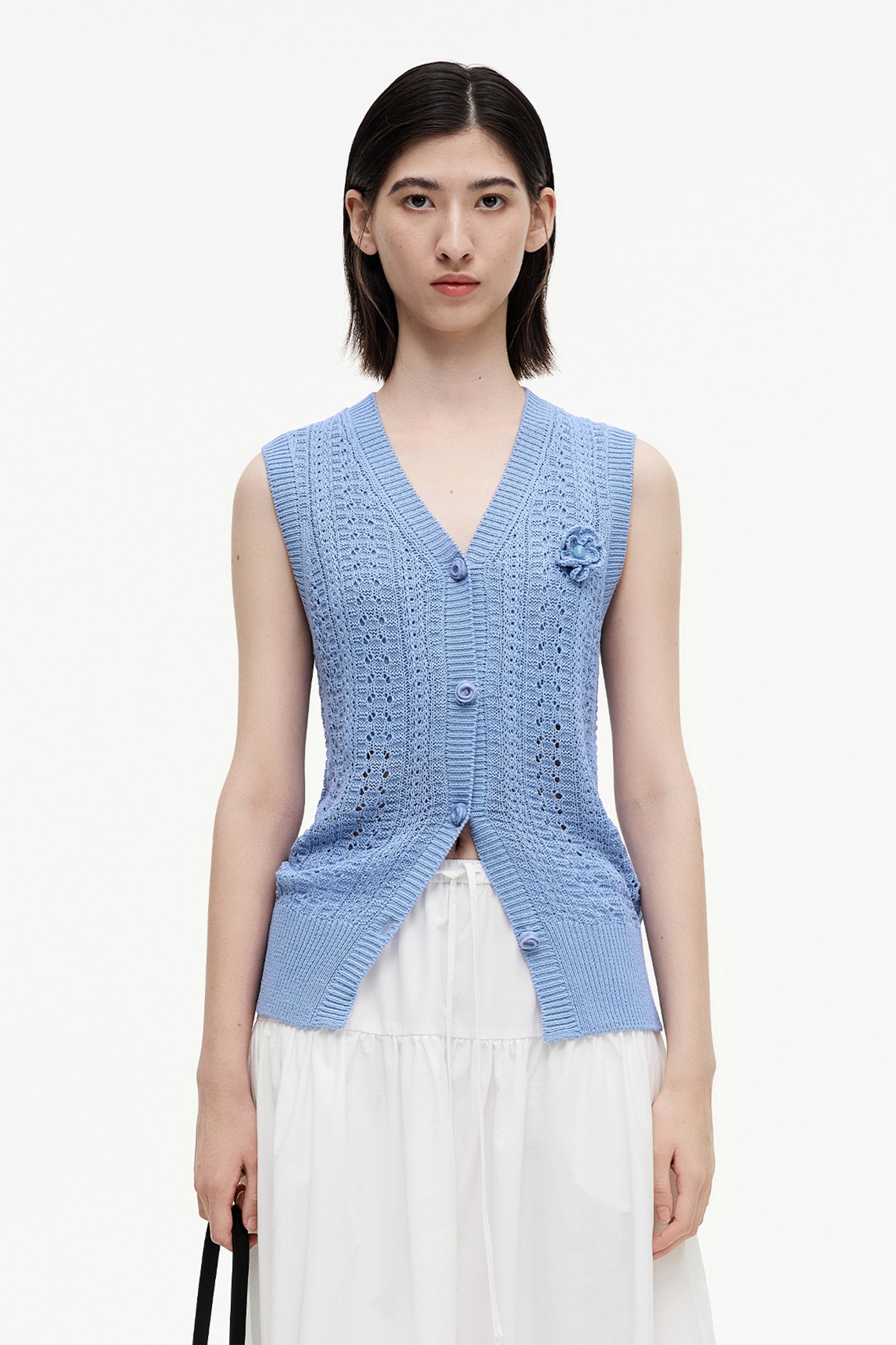Selfwho Meconopsis series linen knitted hollow vest