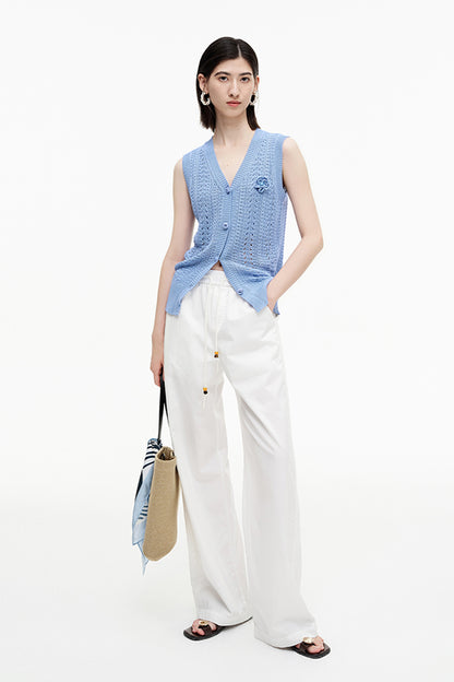 SELFWHO Meconopsis series linen knitted hollow vest
