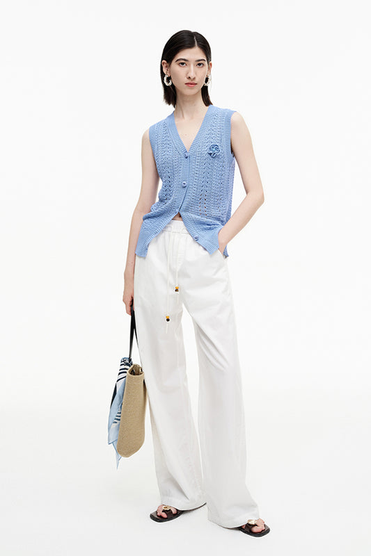 SELFWHO Meconopsis series linen knitted hollow vest