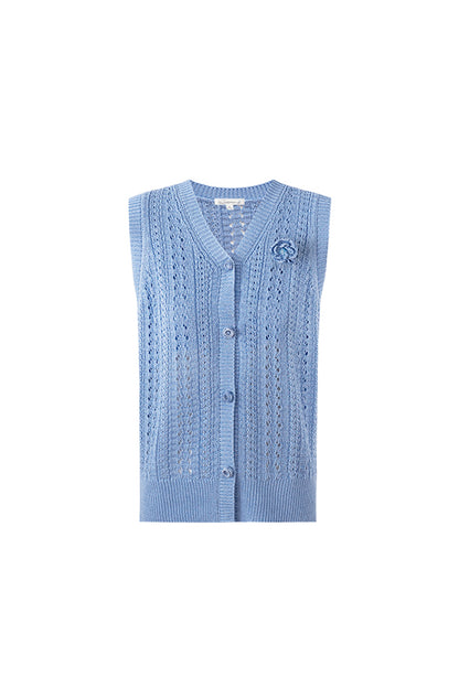 SELFWHO Meconopsis series linen knitted hollow vest