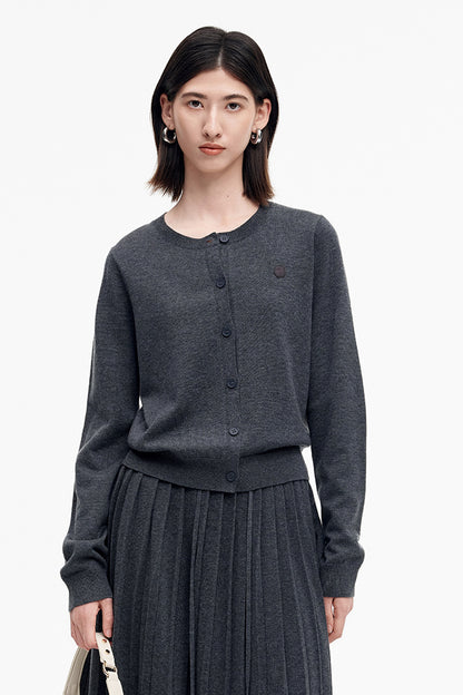 SELFWHO Sheep Wool Blend Embroidered Knitted Cardigan