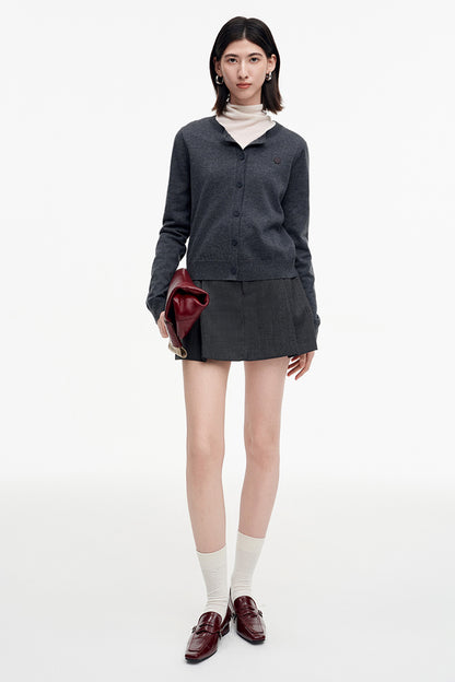 SELFWHO Sheep Wool Blend Embroidered Knitted Cardigan